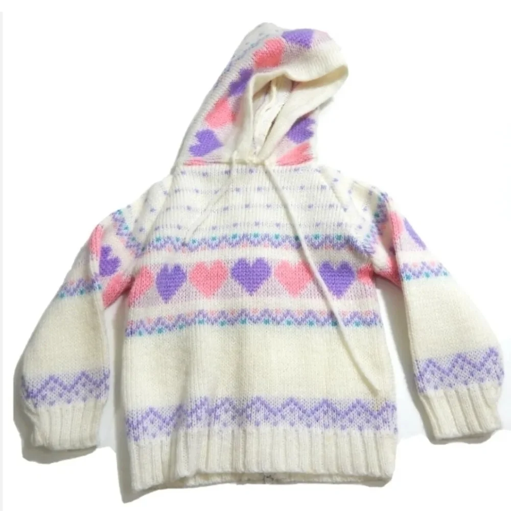 Vintage 80's Girls Hooded Heart Sweater